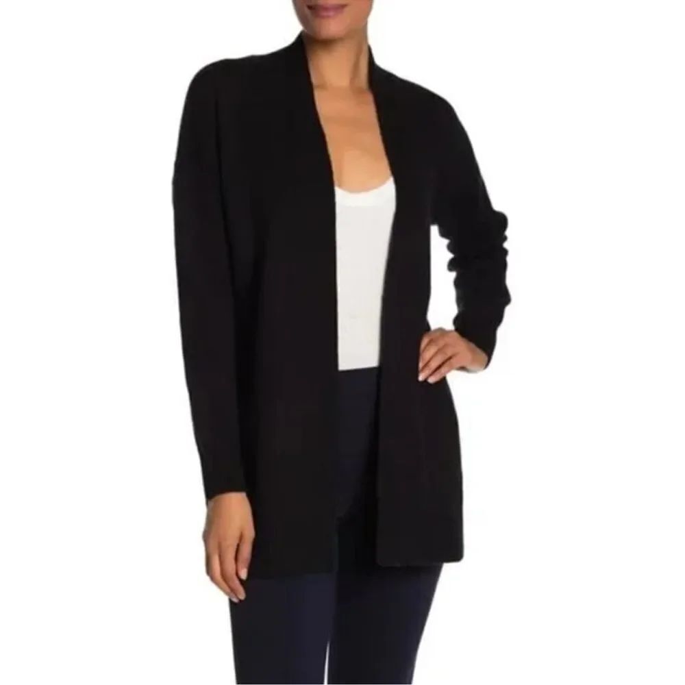 Mino Milano Classic Black Cashmere Open Front Cardigan Sweater Size S